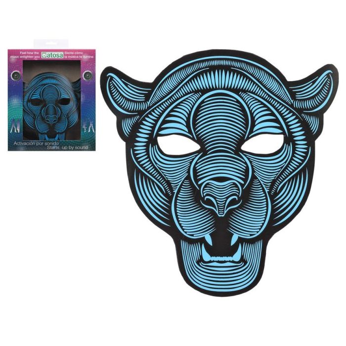 Atosa Máscara Pantera Luz Led con Sensor de Sonido para Fiestas y Halloween Azul