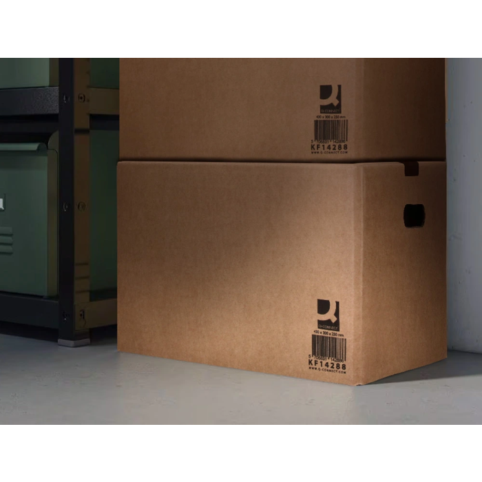 Q-connect Caja para embalar americana fondo automático con asas cartón canal simple 5 mm color kraft 425x300x200 mm 10 Q-connect Caja para embalar americana fondo automático con asas cartón canal simple 5 mm color kraft 425x300x200 mm 10