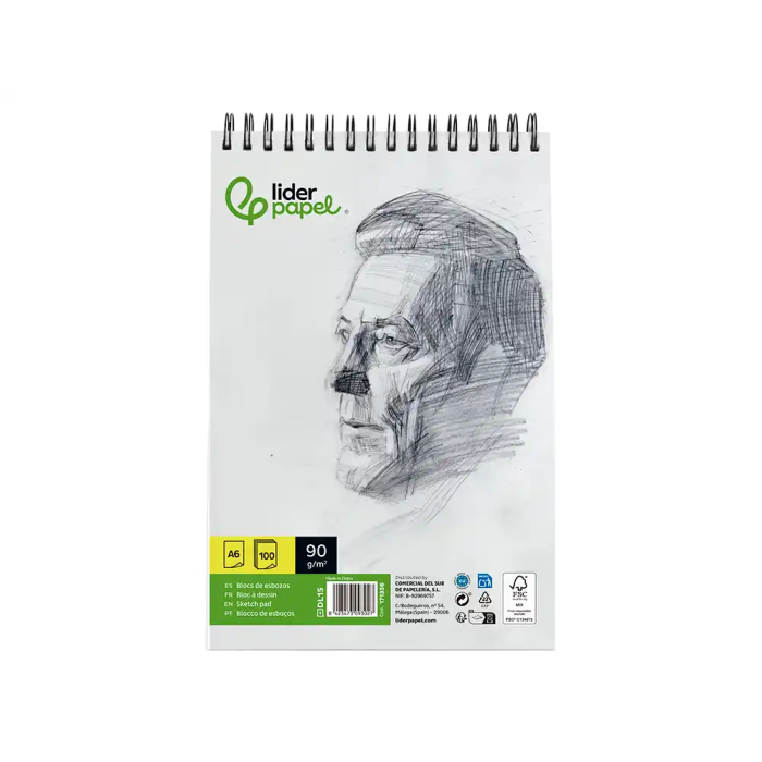 Liderpapel Bloc Dibujo Esbozos Espiral DIN A6 105x148mm 100 Hojas 90gr/m2 1