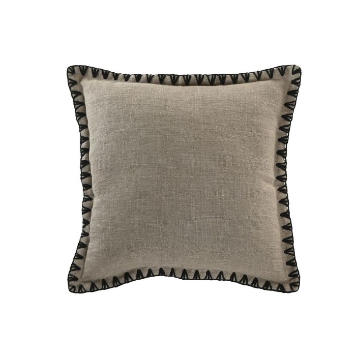 DKD Home Decor Cojín Tradicional de Lino/Poliéster Natural y Negro 45 x 45 cm (2 Unidades) Tejido con Cremallera