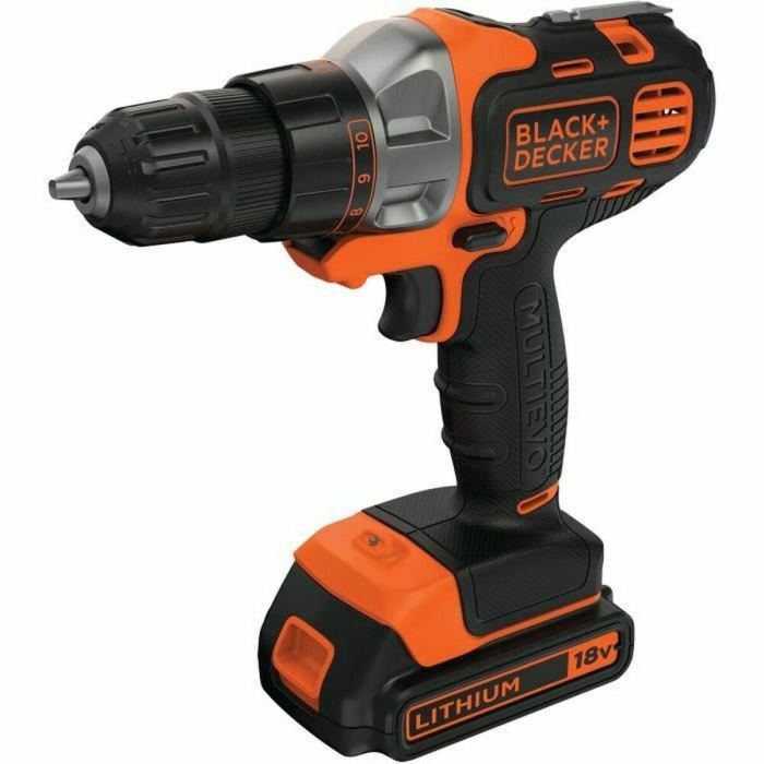 Black + Decker Taladro-Atornillador MultiEvo a Batería 18V 1,5Ah + Cargador MT218K-QW Herramienta con Cabezal Intercambiable