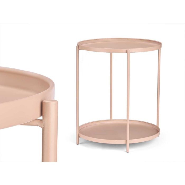 Giftdecor Mesa Auxiliar Redonda Doble Nude, de Metal, Medidas Montada: 47.5 x 47.5 x 53 cm