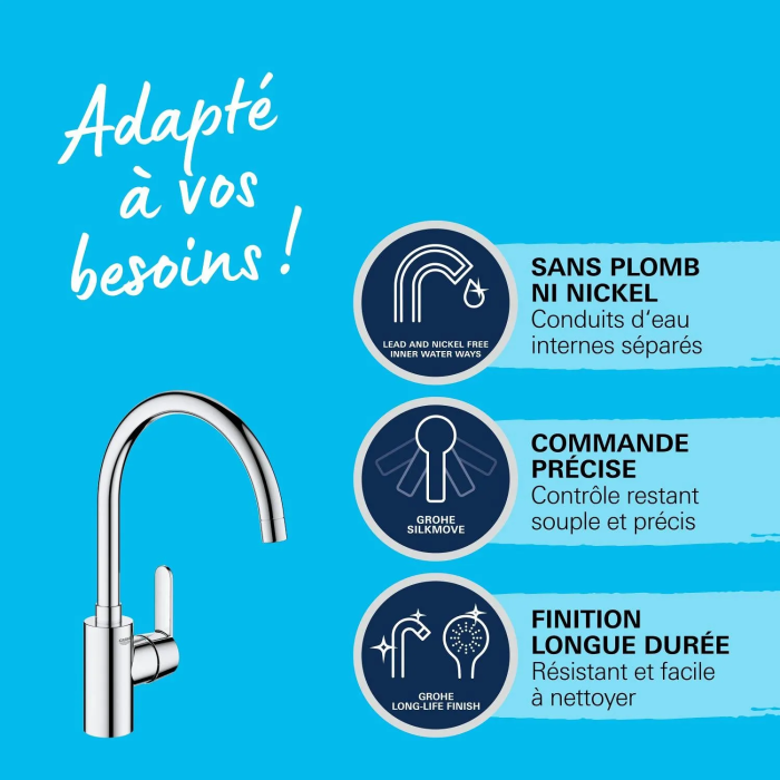 Grohe 31494001 Grifo de Cocina Cromo Caño C Caño Alto Rotación 150° Grohe 31494001 Grifo de Cocina Cromo Caño C Caño Alto Rotación 150°