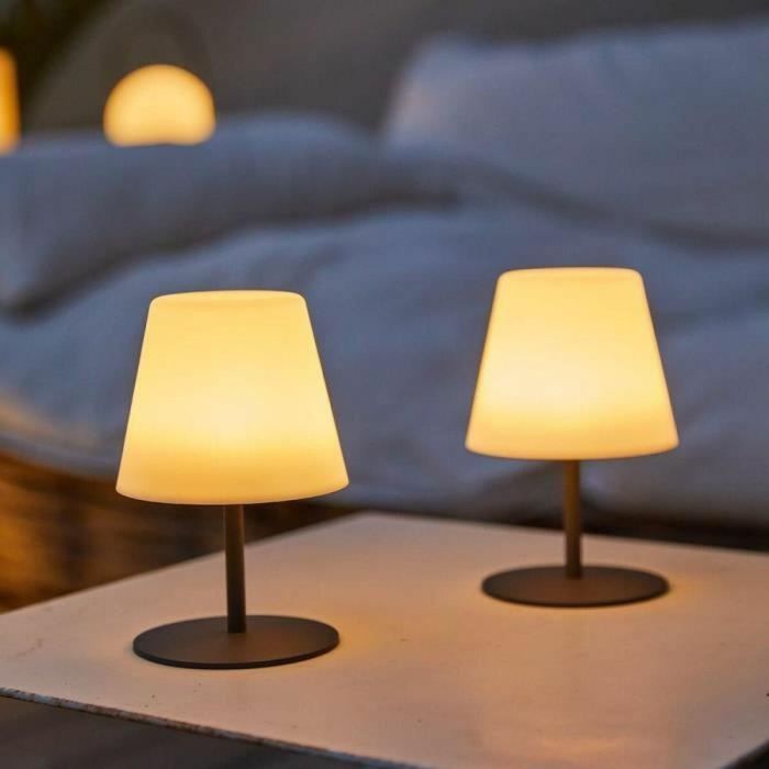 Lumisky LUM3666162000851 Pack de 2 Lámparas de Mesa Inalámbricas TWINS, 16 cm, Base Acero Gris, LED Blanco Cálido y Blanco 2