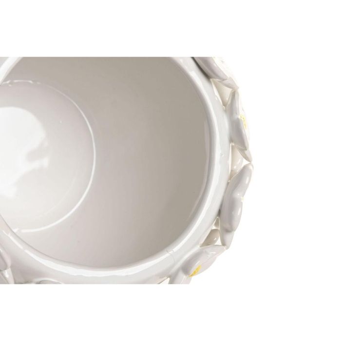 DKD Home Decor Jarrón Shabby Blanco Amarillo Margaritas Cerámica 21 x 18 x 21 cm 2