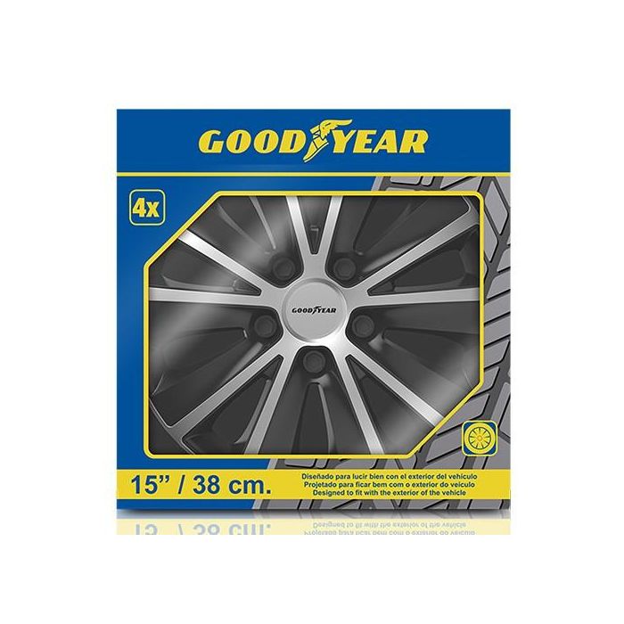 Tapacubos Goodyear Monaco 15" Negro Plateado 4 Tapacubos Goodyear Monaco 15" Negro Plateado 4