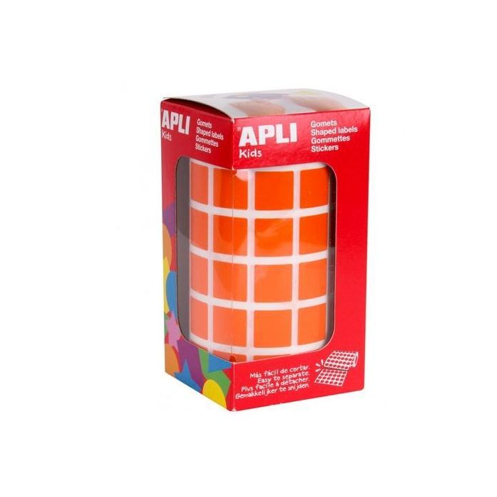 Apli Gomets Cuadrados 15 mm Rollo Naranja -Rollo 2832 Unidades- Apli Gomets Cuadrados 15 mm Rollo Naranja -Rollo 2832 Unidades-