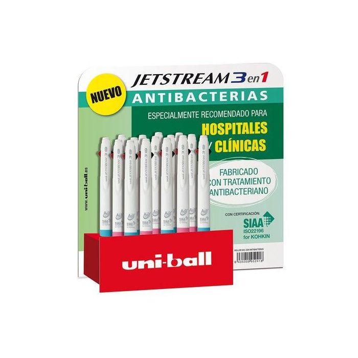 Roller Gel Rt. Uni-Ball Jetstream 3 Antibacterias 0,7 Surtido Expositor De 15