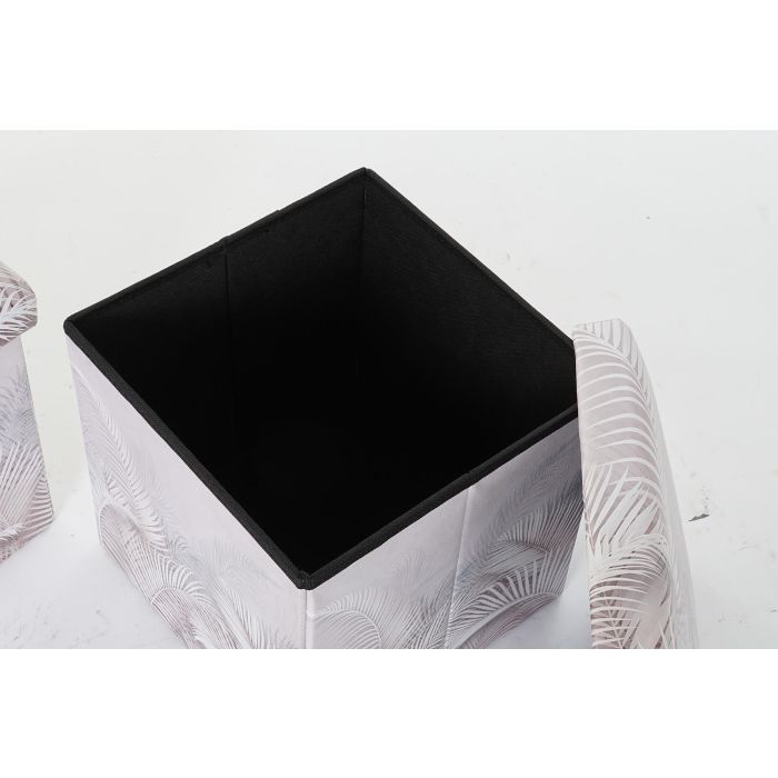 DKD Home Decor Caja Plegable Tropical de Almacenamiento Gris de PU 34x34x34 cm, Juego de 2 Unidades, Colección Bestone 2
