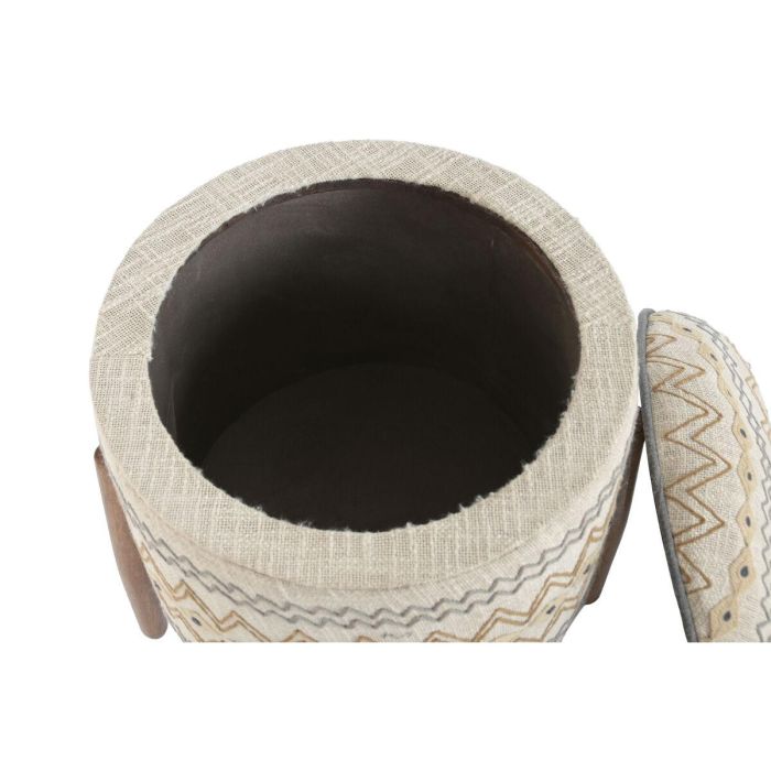 DKD Home Decor Reposapiés Urban Crudo Multicolor de Algodón y Madera de Mango con Tapa Bordado 35 x 45 x 35 cm 2