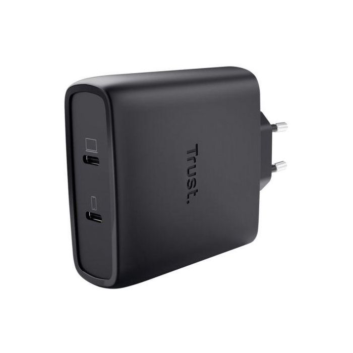 Trust Cargador Pared GaN Maxo 25527 100W con 2 Puertos USB Tipo-C y Cable Incluido 1