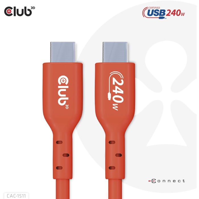 Club3D Kabel USB 2 Typ C PD 240W / 480Mb 1m St/St 12 Club3D Kabel USB 2 Typ C PD 240W / 480Mb 1m St/St 12