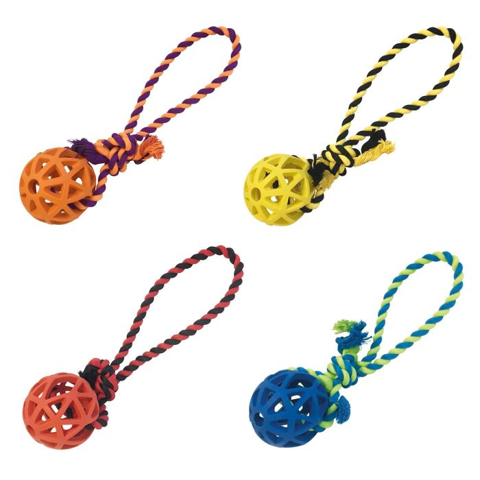 Gloria Bola Rejilla Goma Resistente con Cuerda para Perros - Juguete Flexible de 7 cm Diámetro y 30 cm Largo Total, Ideal para Lanzar, Buscar y Esconder Premios 3