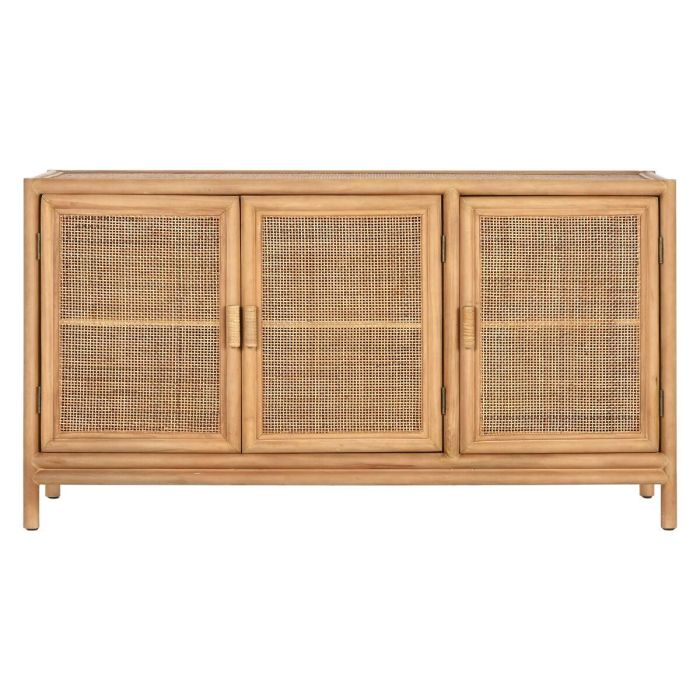 DKD Home Decor Aparador Tropical de Abeto y Ratán Marrón Claro, Acabado Natural, 120x40x65cm con 3 Puertas y 3 Estantes 1 DKD Home Decor Aparador Tropical de Abeto y Ratán Marrón Claro, Acabado Natural, 120x40x65cm con 3 Puertas y 3 Estantes 1