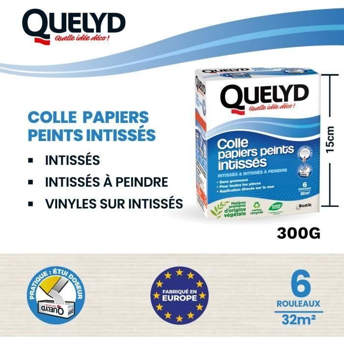 Pasta para empapelar - QUELYD - Polvo no tejido - Para todo tipo de habitaciones - Aplicación en paredes - Envase dispensador de 300 g 1
