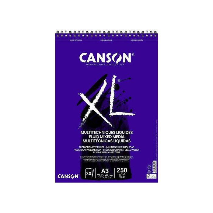Bloc De Dibujo Canson Xl Fluid Mix Media Con Espiral Liso A3 250G 30H (Set de 5)