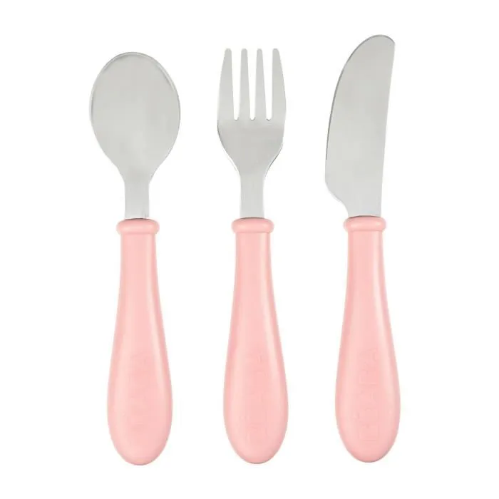 Beaba Set 3 Cubiertos Aprendizaje Acero Inoxidable Rosa Cuchara Tenedor Cuchillo Formas Redondeadas 1