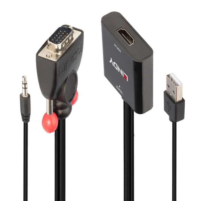 Adaptador VGA a HDMI con Audio LINDY 38284 Negro 1 Adaptador VGA a HDMI con Audio LINDY 38284 Negro 1