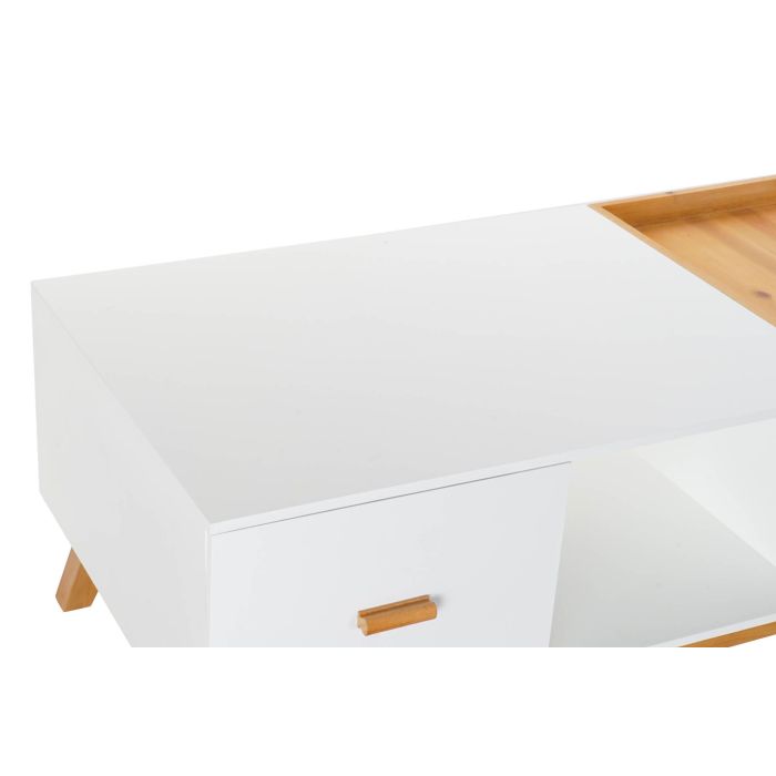 DKD Home Decor Mesa de Centro Scandi de MDF con 1 Cajón Blanco Marrón - 120 Ancho x 60 Fondo x 46 Alto cm 1 DKD Home Decor Mesa de Centro Scandi de MDF con 1 Cajón Blanco Marrón - 120 Ancho x 60 Fondo x 46 Alto cm 1