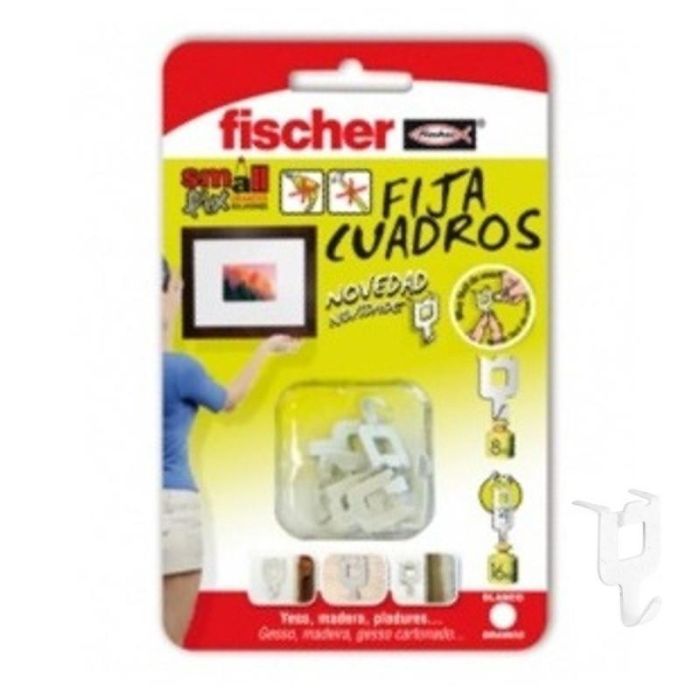 Fischer Blister de Fijacuadros Blanco, Kit de 8 Unidades, Soporta hasta 8 kg de Peso para Colgar Cuadros
