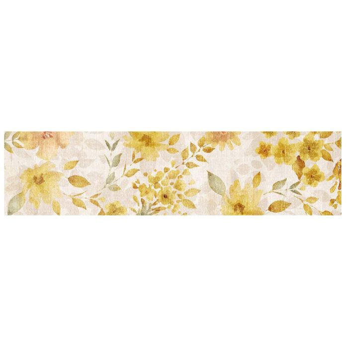DKD Home Decor Alfombra Tropical de Flores Amarilla y Blanca 240x60x0.7 cm, de Poliéster y Algodón (2 Unidades)