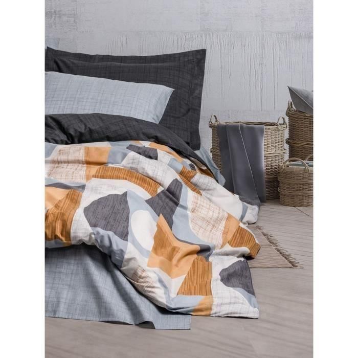 Juego de cama - 1 funda nórdica 220x240 cm + 2 fundas de almohada 60x60 cm - 100% algodón - Gris 2 Juego de cama - 1 funda nórdica 220x240 cm + 2 fundas de almohada 60x60 cm - 100% algodón - Gris 2