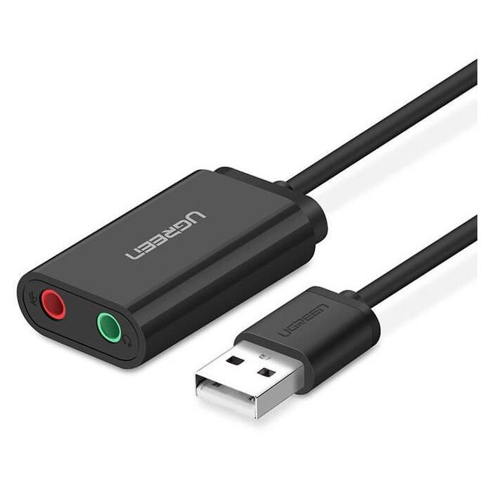 Ugreen Adaptador de Sonido Estéreo Externo USB-A a Jack 3.5mm Negro 15cm, para PC, PS4 y Linux