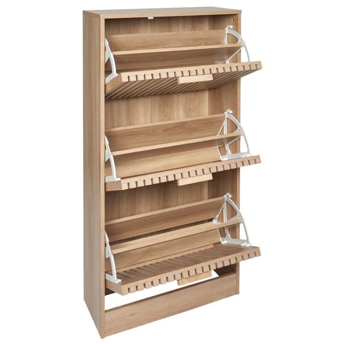 Home Deco Factory Mueble Zapatero Klaus 3 Puertas Abatibles, 18 Pares, Madera MDF, Colección Natural, Medidas 60x24x113cm 2
