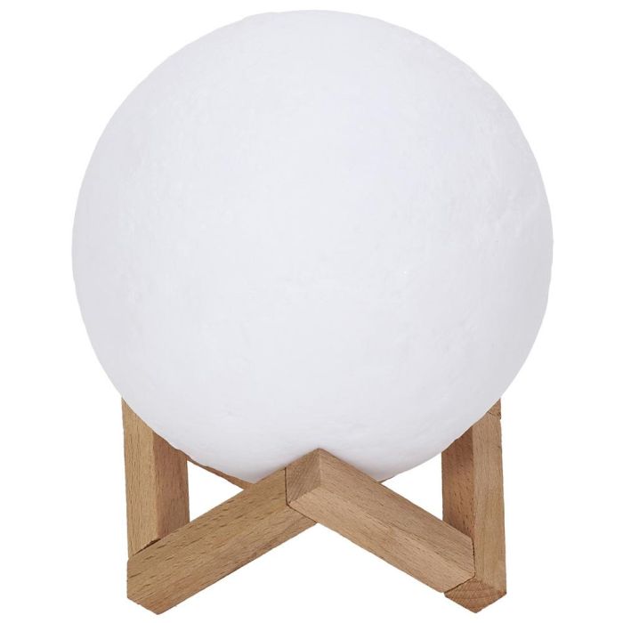 Home Deco Factory Lámpara Luna 3D Táctil Recargable 3 Colores con Soporte de Madera 15cm 6