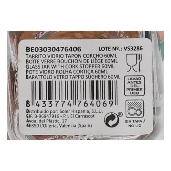 La Mediterranea Tarrito Vidrio Tapon Corcho 60 ml - 4.4 x 4.3 x 6.5 cm (36 Unidades) 5
