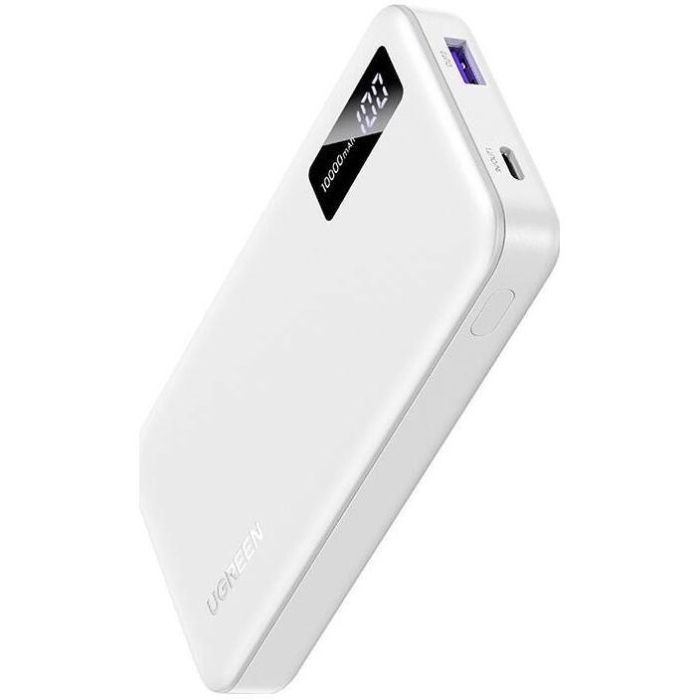 UGREEN Powerbank Carga Rápida Bidireccional 10000mAh Blanco con USB-C y USB-A 20W para Móvil