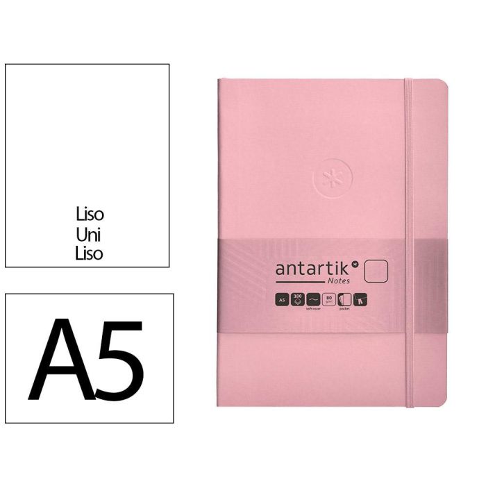 Cuaderno Con Gomilla Antartik Notes Tapa Blanda A5 Hojas Lisas Rosa Pastel 80 Hojas 80 gr Fsc