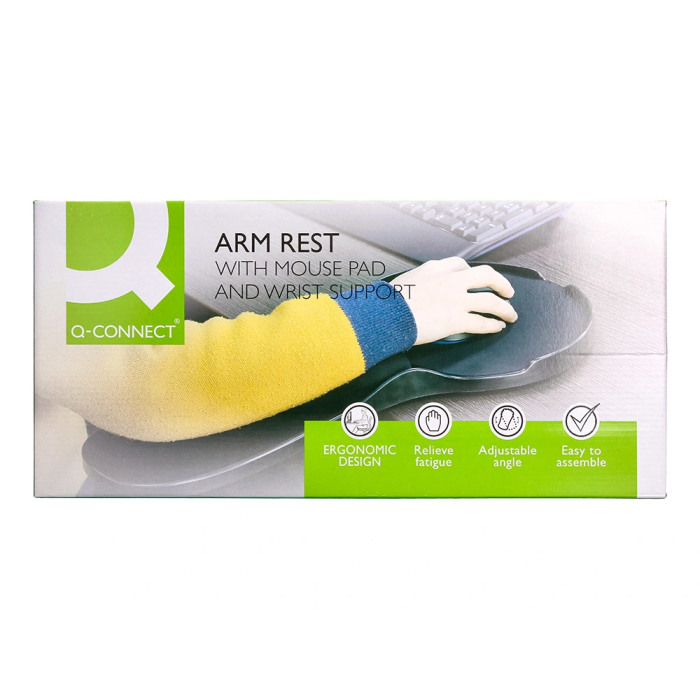 Q-connect Reposabrazos Ergonómico con Alfombrilla de Ratón y Apoyo de Muñeca Color Negro 220x140x480 mm 10