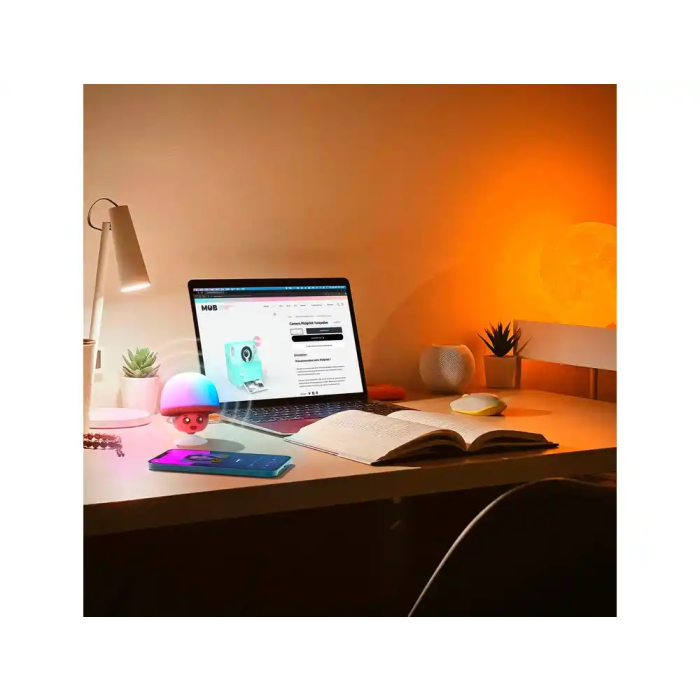 Wondee Altavoz Inalámbrico Bluetooth Mega Mush con Luz de Seta LED, Sonido Potente, Ventosa Mágica, Recargable Type-C, Rojo 3