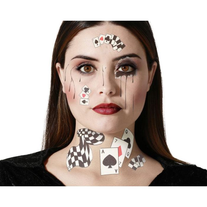 Tatuaje Facial Cartas, Lágrimas Y Tablero Damero Halloween Maquillaje Para Espectáculos Y Caracterizaciones Surrealistas 0 Tatuaje Facial Cartas, Lágrimas Y Tablero Damero Halloween Maquillaje Para Espectáculos Y Caracterizaciones Surrealistas 0