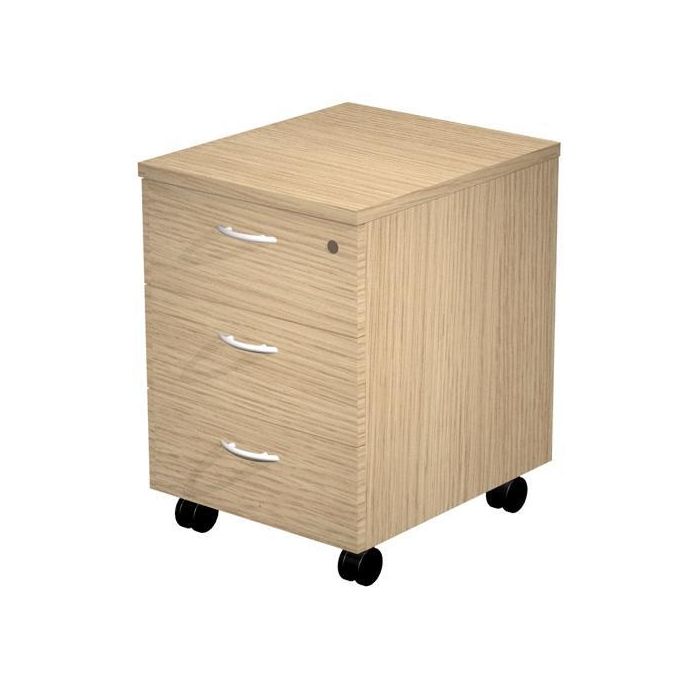 Artexport Cajonera Presto 3 Cajones con Ruedas, Guías Metálicas y Cerradura, Roble - 43x52x59.5 cm