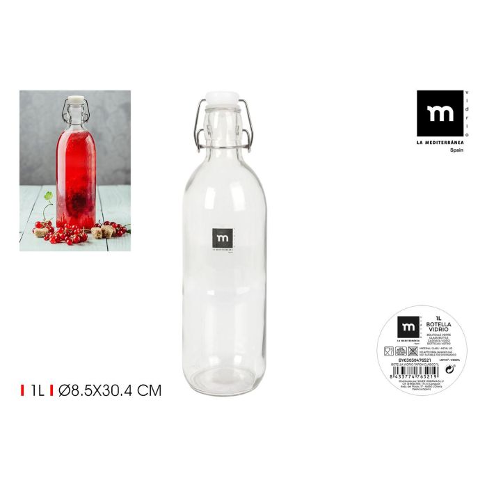 La Mediterranea Botella de Vidrio con Tapón Clásico 1 L (24 Unidades)