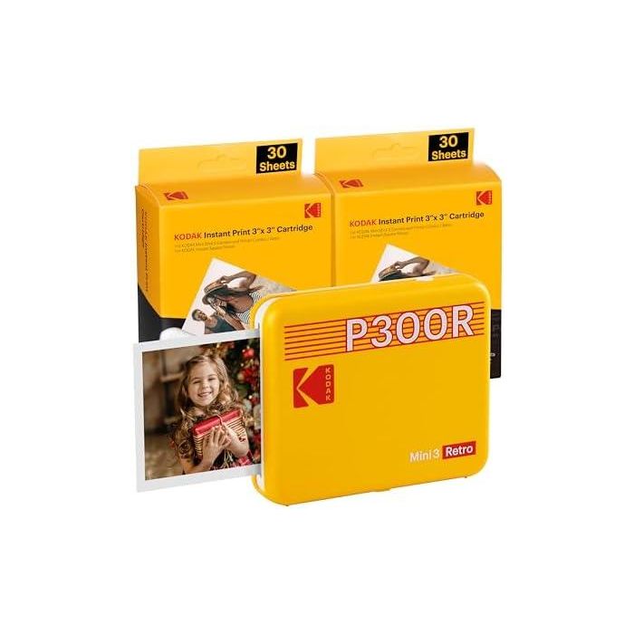 Kodak Mini 3 Retro Instant Photo Printer P300R Yellow 3X3 + 60SHEETS