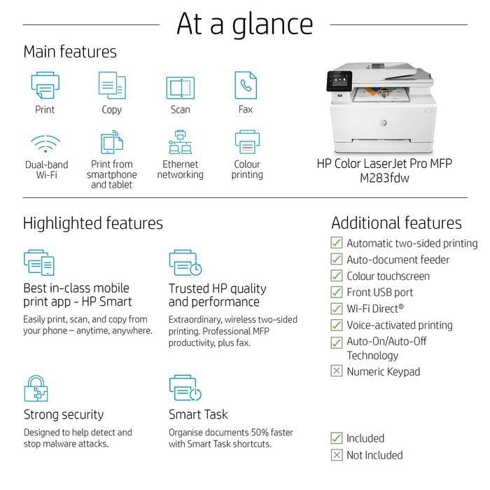 HP Color LaserJet Pro MFP M283fdw, Laser, 600 x 600dpi, 22ppm, A4, 256MB, WiFi, 2.7″ 22 HP Color LaserJet Pro MFP M283fdw, Laser, 600 x 600dpi, 22ppm, A4, 256MB, WiFi, 2.7″ 22