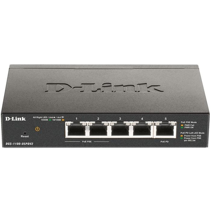 D-Link DGS-1100-05PDV2 Switch Gestionable 5 Puertos RJ-45 Gigabit Ethernet PoE, 2 Puertos PoE, 10Gbps, Sin Ventilador 0 D-Link DGS-1100-05PDV2 Switch Gestionable 5 Puertos RJ-45 Gigabit Ethernet PoE, 2 Puertos PoE, 10Gbps, Sin Ventilador 0
