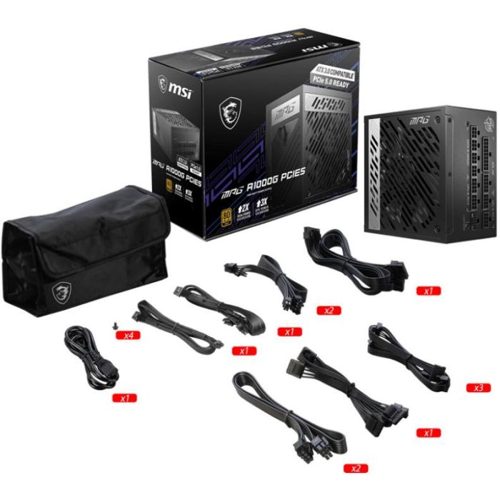 MSI MPG A1000G PCIE5 Fuente de Alimentación 1000W 80 PLUS Gold ATX 3.0 Totalmente Modular para PC 4