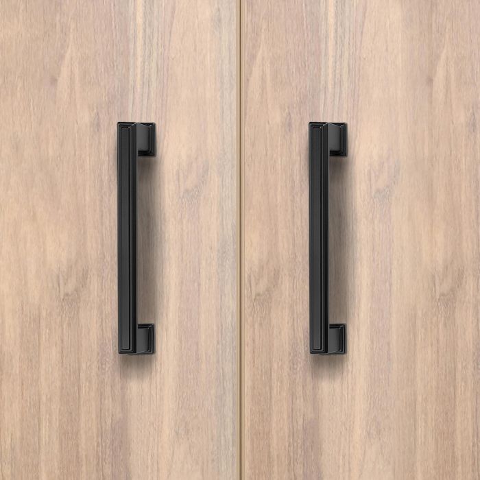 Emuca Lote de 5 tiradores para mueble Tanger, L147.5mm, intereje 128mm, Zamak, Pintado negro 3