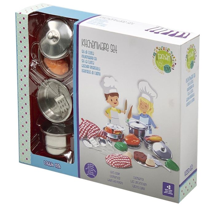 Tachan Bx011 Set Menaje Cocina Juguete 23 Piezas Imitación Acero Inoxidable Sartenes Cazuelas Alimentos +3 Años 3