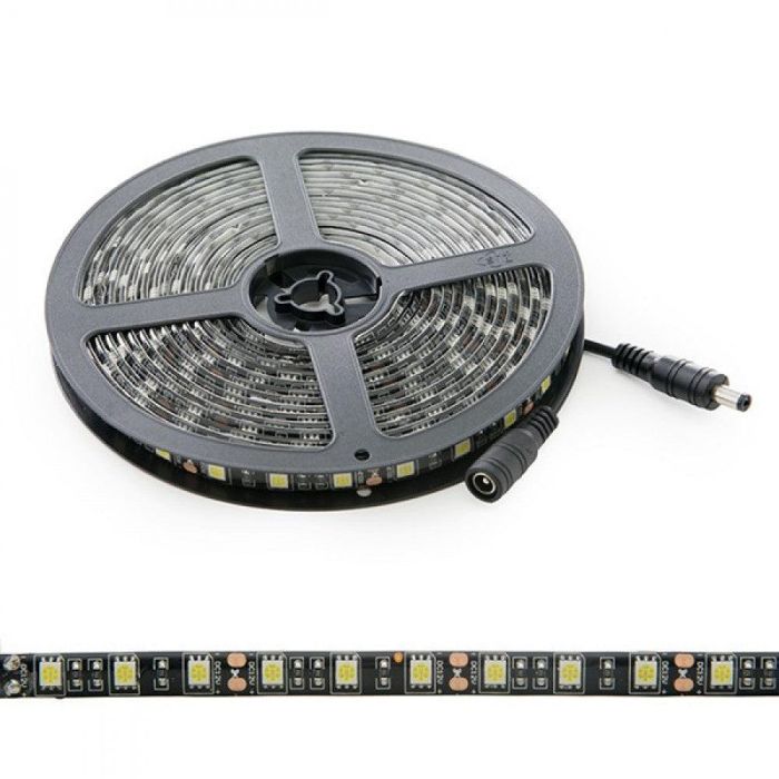 Tira de 300 LEDs 72W 4.200Lm CRI85 6000ºK SMD5050 12VDC IP65 Pcb Negro x5M 40.000H [CA-5050-300-IP65-B-CW]-Blanco Frío 1