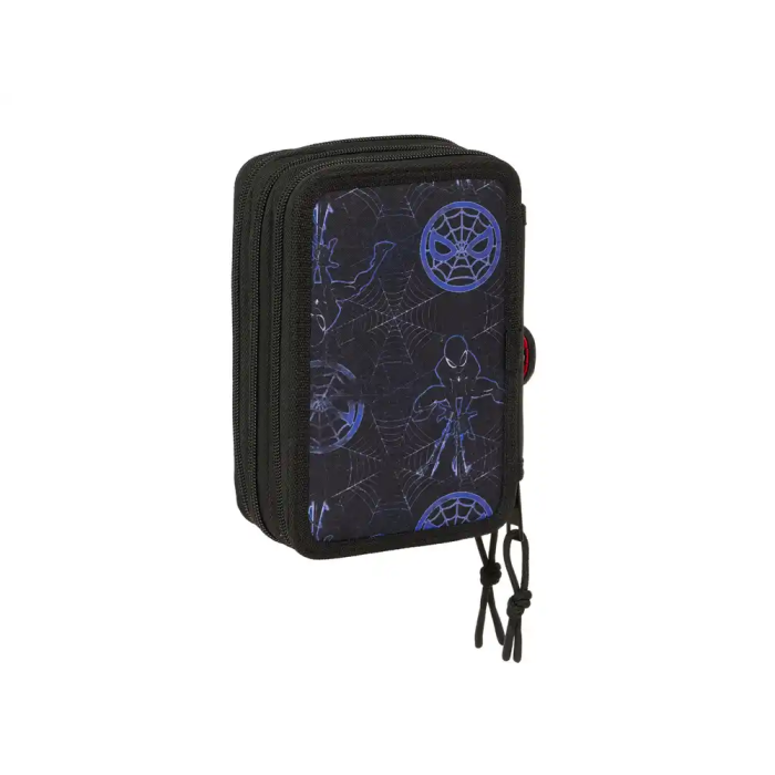 Estuche Escolar con Accesorios Spider-Man Attack Negro 12,5 x 19,5 x 5,5 cm 37 Piezas 1