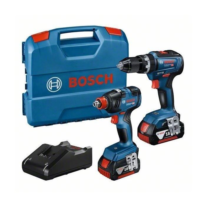 Bosch Professional BOS4059952596754 Kit 2 Herramientas: GDX 18V-200 Impacto + GSB 18V-55 Percutor, 2x4.0Ah, GAL 18V-40, L-Case