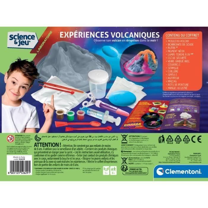 Clementoni 52629 Experiencias Volcánicas: Kit de Ciencia para Modelar Volcán con Yeso y Molde 3D, Erupciones Fosforescentes 3