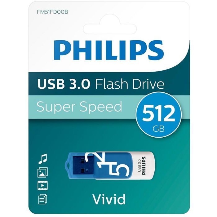 Philips FM51FD001B/00 Stick USB 3.2 512GB Vivid Edition Spring Blue Tapa Azul Blanco 1 Philips FM51FD001B/00 Stick USB 3.2 512GB Vivid Edition Spring Blue Tapa Azul Blanco 1