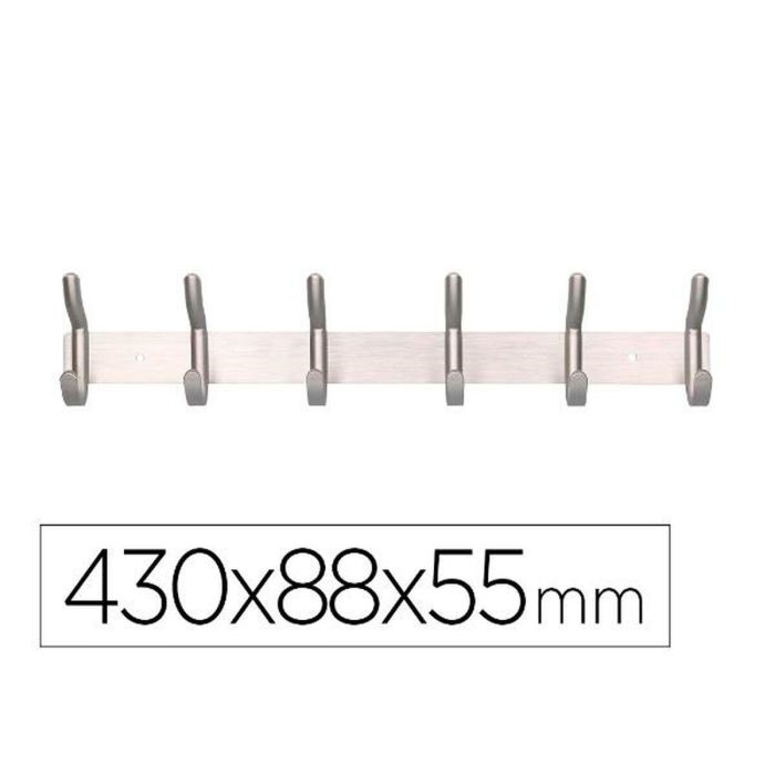 Liderpapel Perchero de Pared Metálico con 6 Colgadores, Plata Mate, 430x88x55 mm 1 Liderpapel Perchero de Pared Metálico con 6 Colgadores, Plata Mate, 430x88x55 mm 1