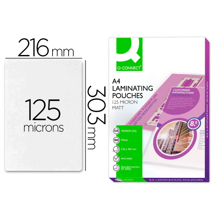 Q-connect Bolsa de plastificar 303 x 216 mm Din A4 125 mc Autoadhesivas Caja de 100 Unidades 0 Q-connect Bolsa de plastificar 303 x 216 mm Din A4 125 mc Autoadhesivas Caja de 100 Unidades 0